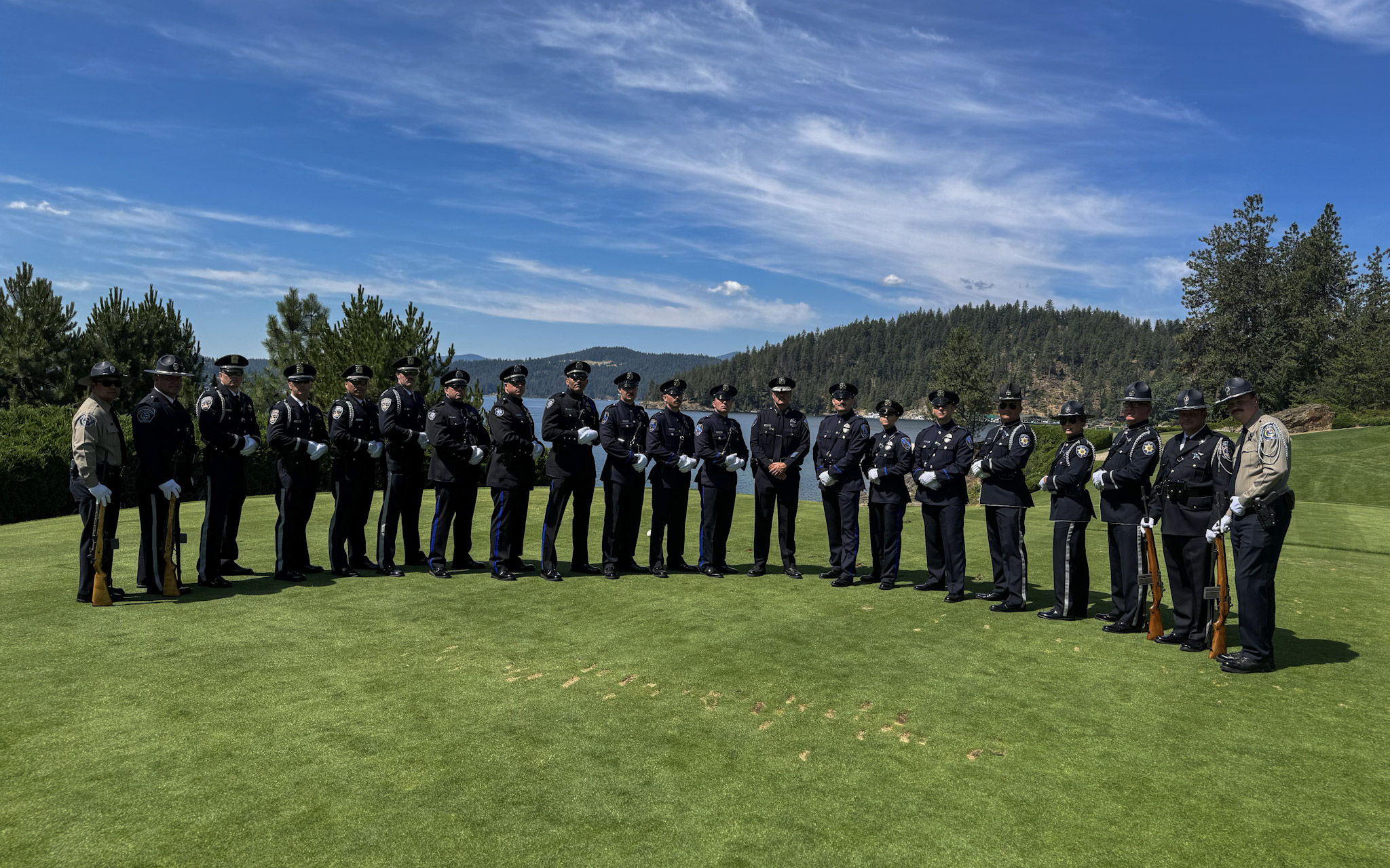 Meridian Police Honor Guard standing along Lake Coeur d' Alene
